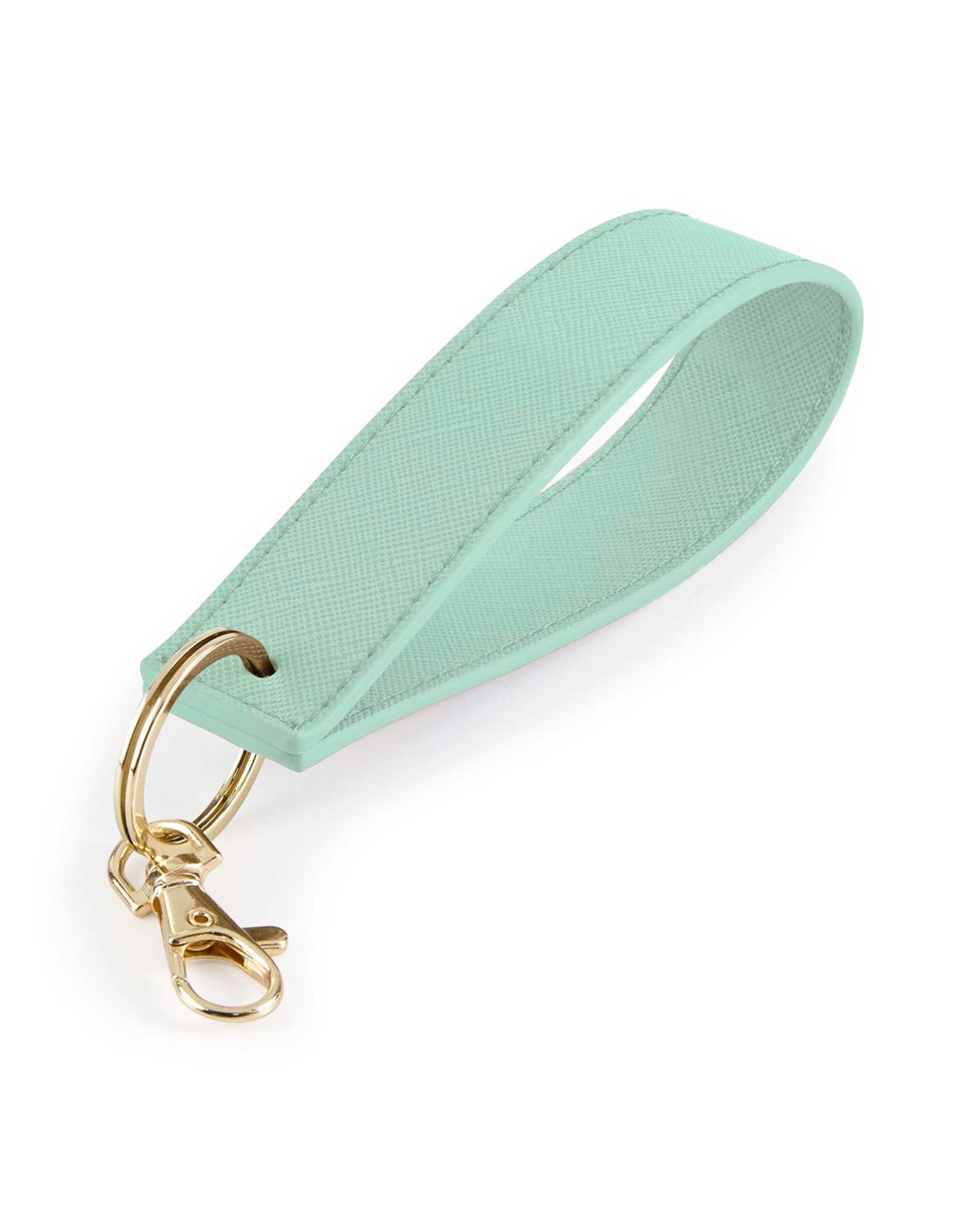 Detail of the stitching and construction of the light grey wristlet keyring loop.