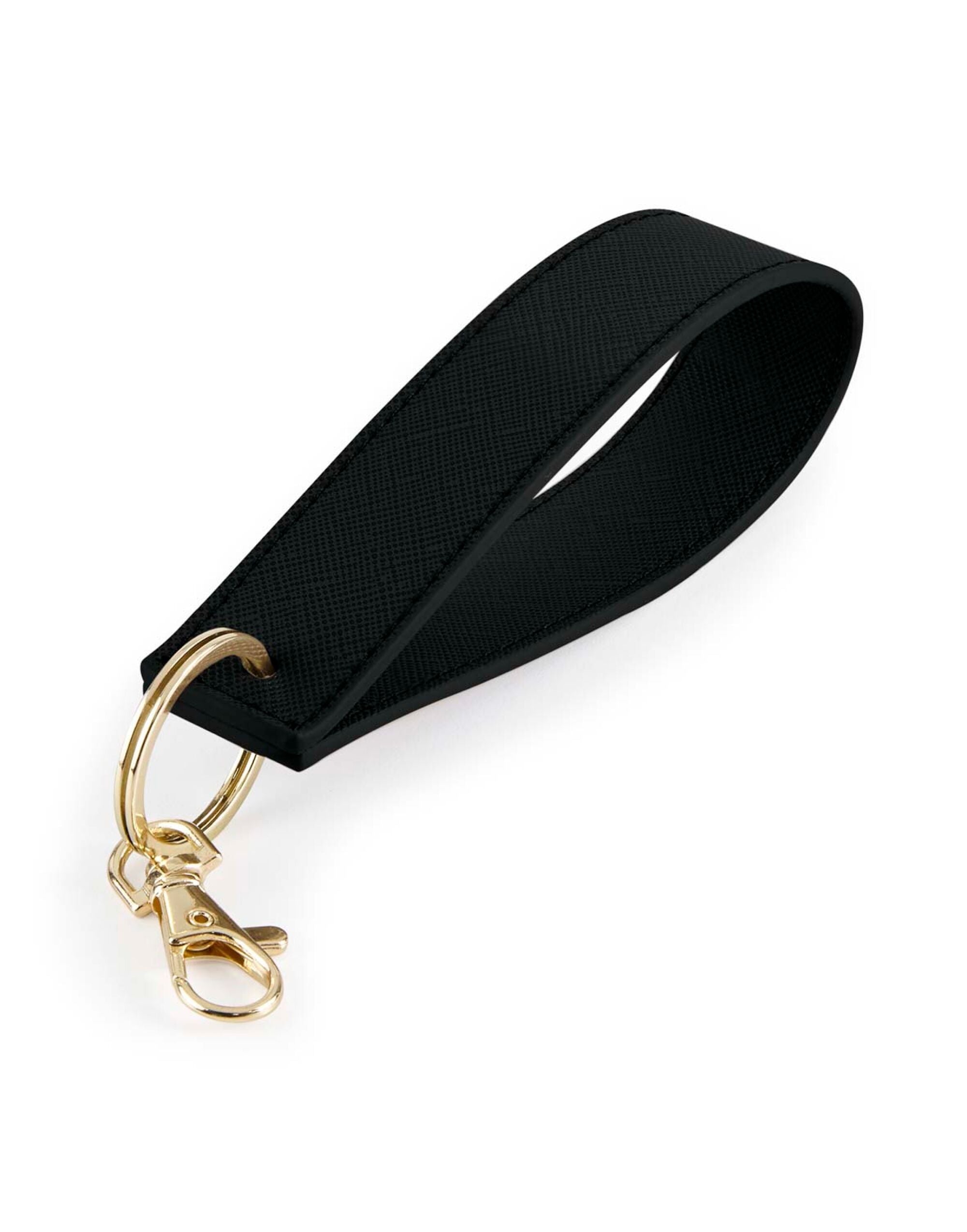 The Bagbase Boutique Wristlet Keyring in black Saffiano faux leather with a loop handle.