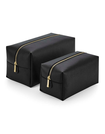 The large Bagbase Boutique Toiletry & Accessory Case in black Saffiano faux leather with gold zip.