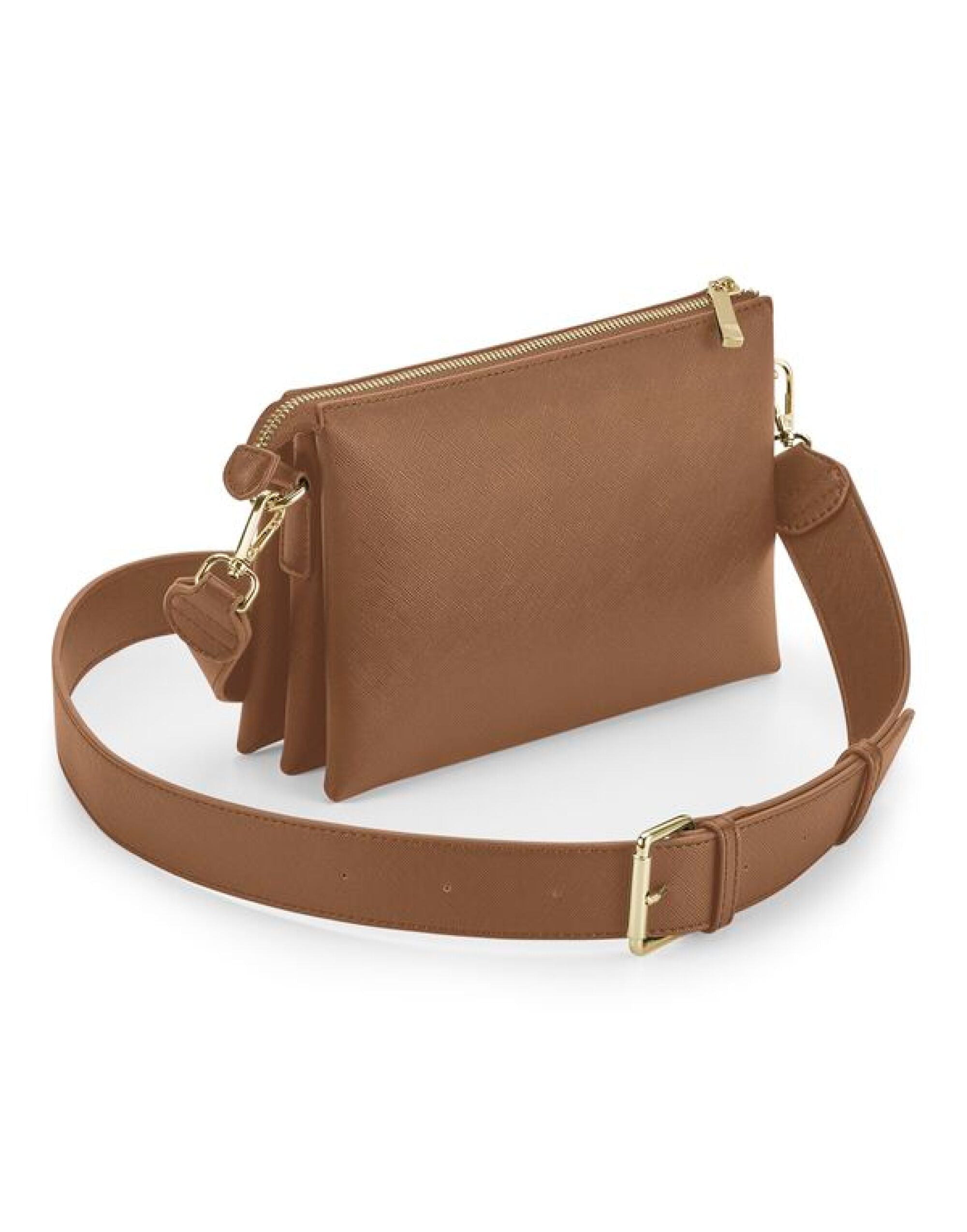 Bolso cruzado suave Bagbase Boutique en negro siendo usado por una modelo.