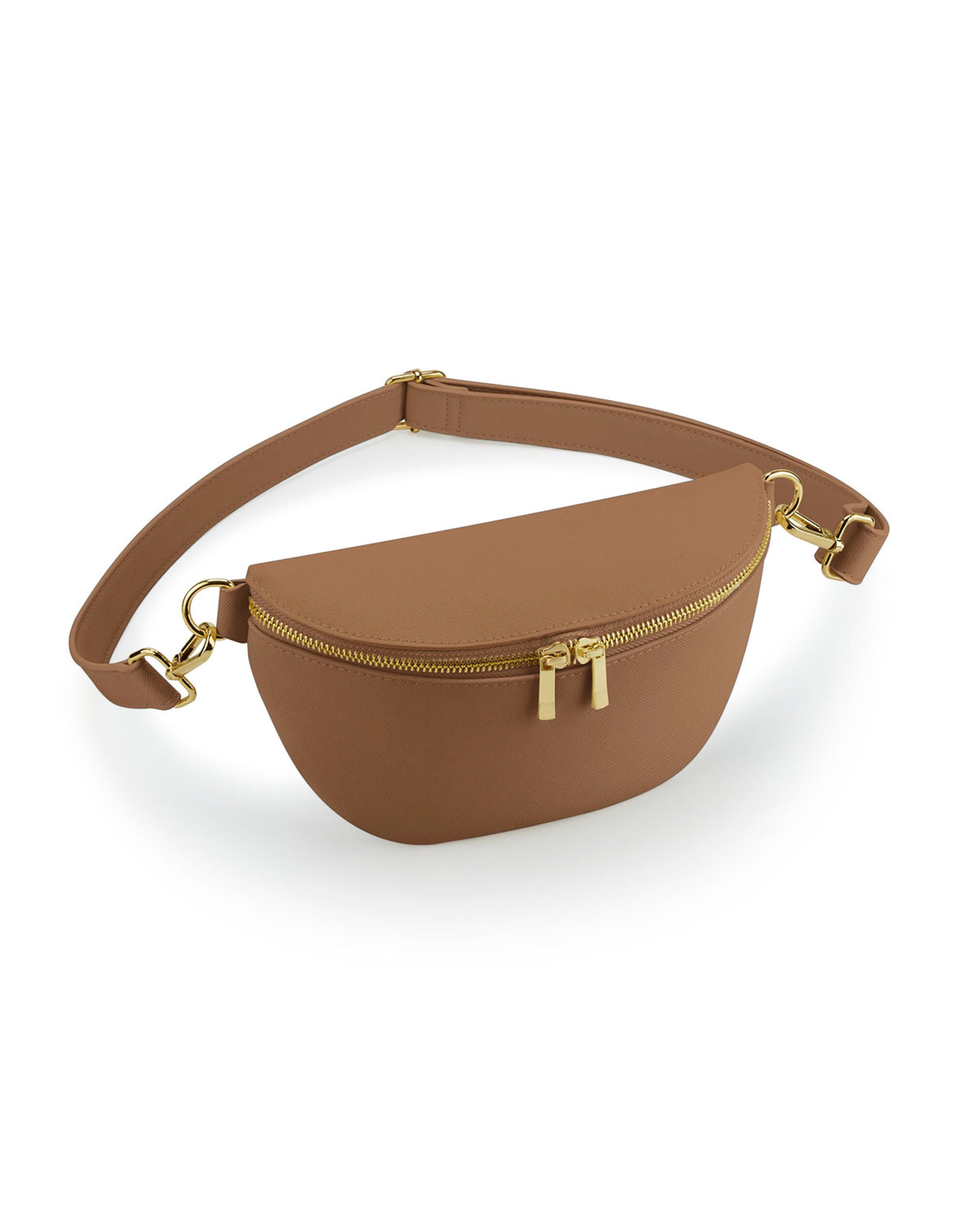 Oyster-colored Bagbase boutique waist bag, front view.