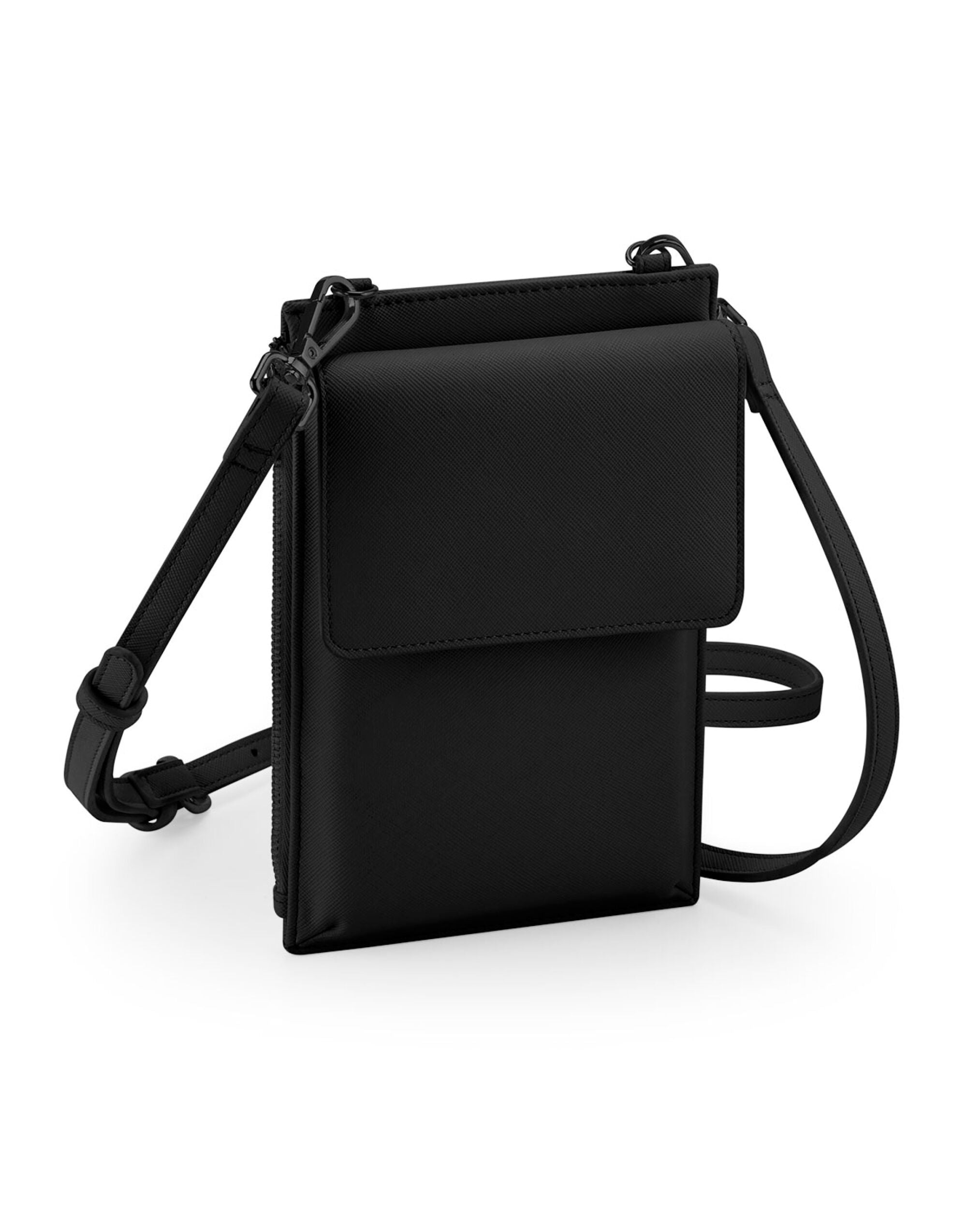 Angled view of the black phone carry case.