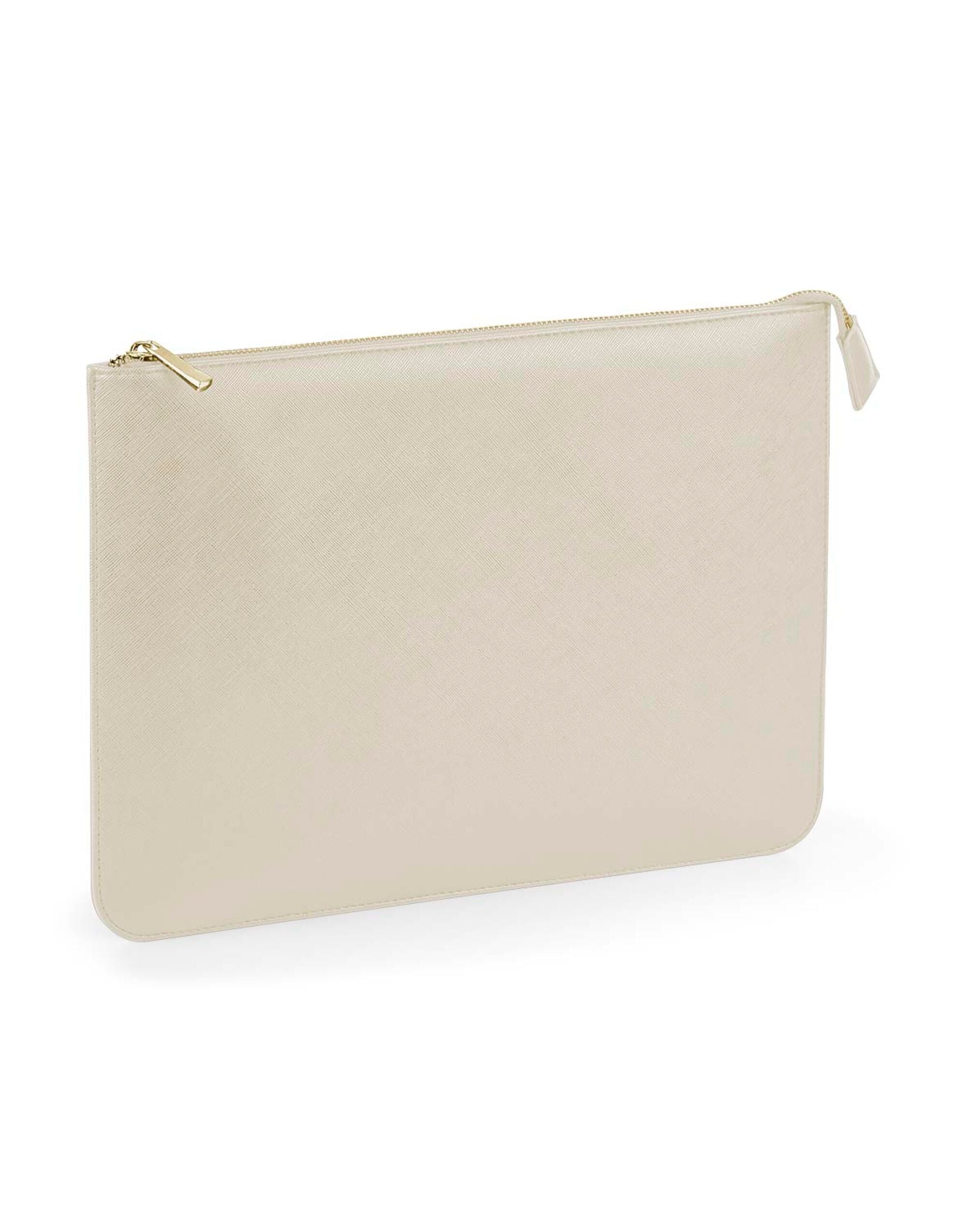 Oyster-colored boutique document slip with saffiano fine grain.