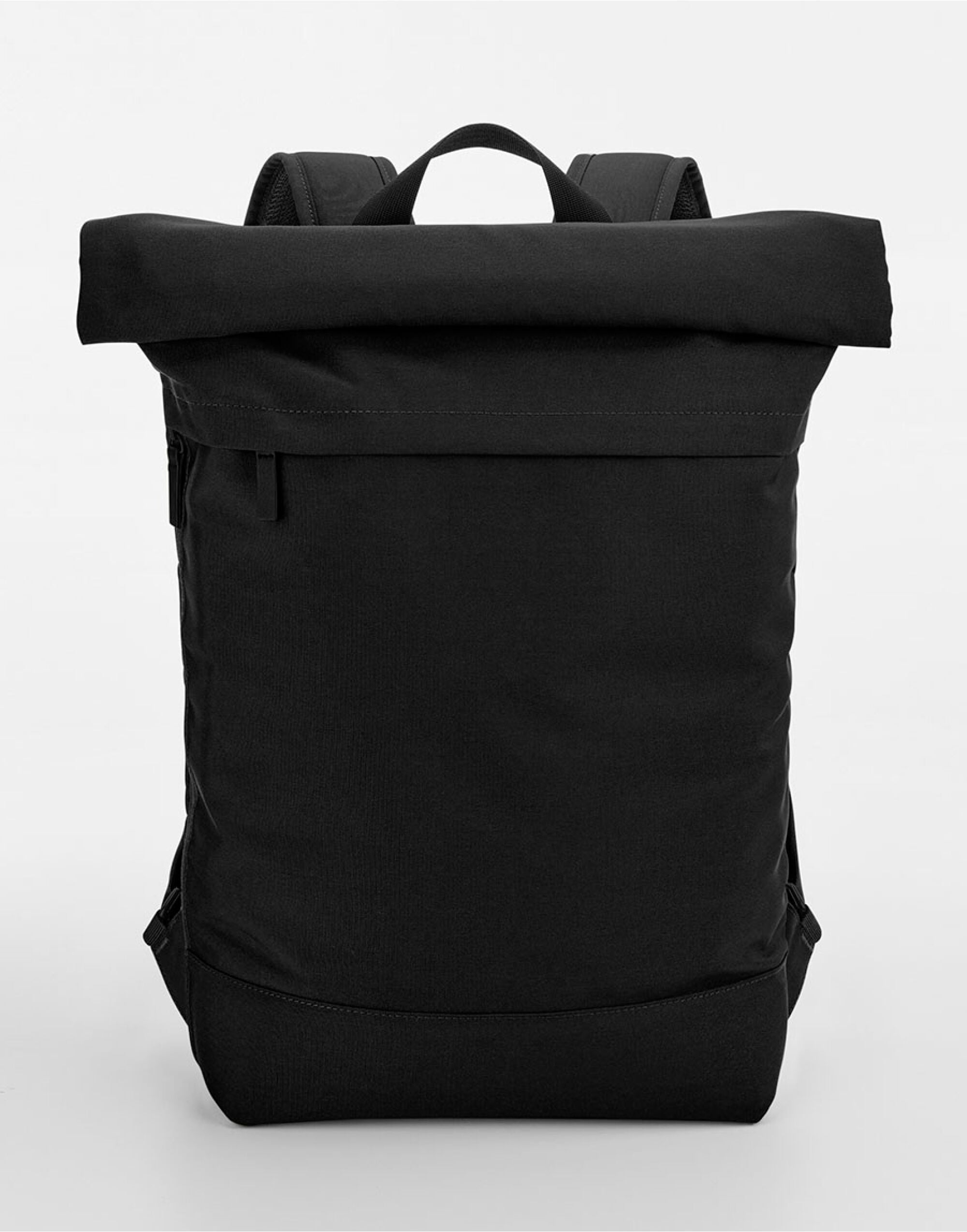 Close-up of the magnetic roll-top closure on the Bagbase Simplicity Backpack, ensuring contents are secure.