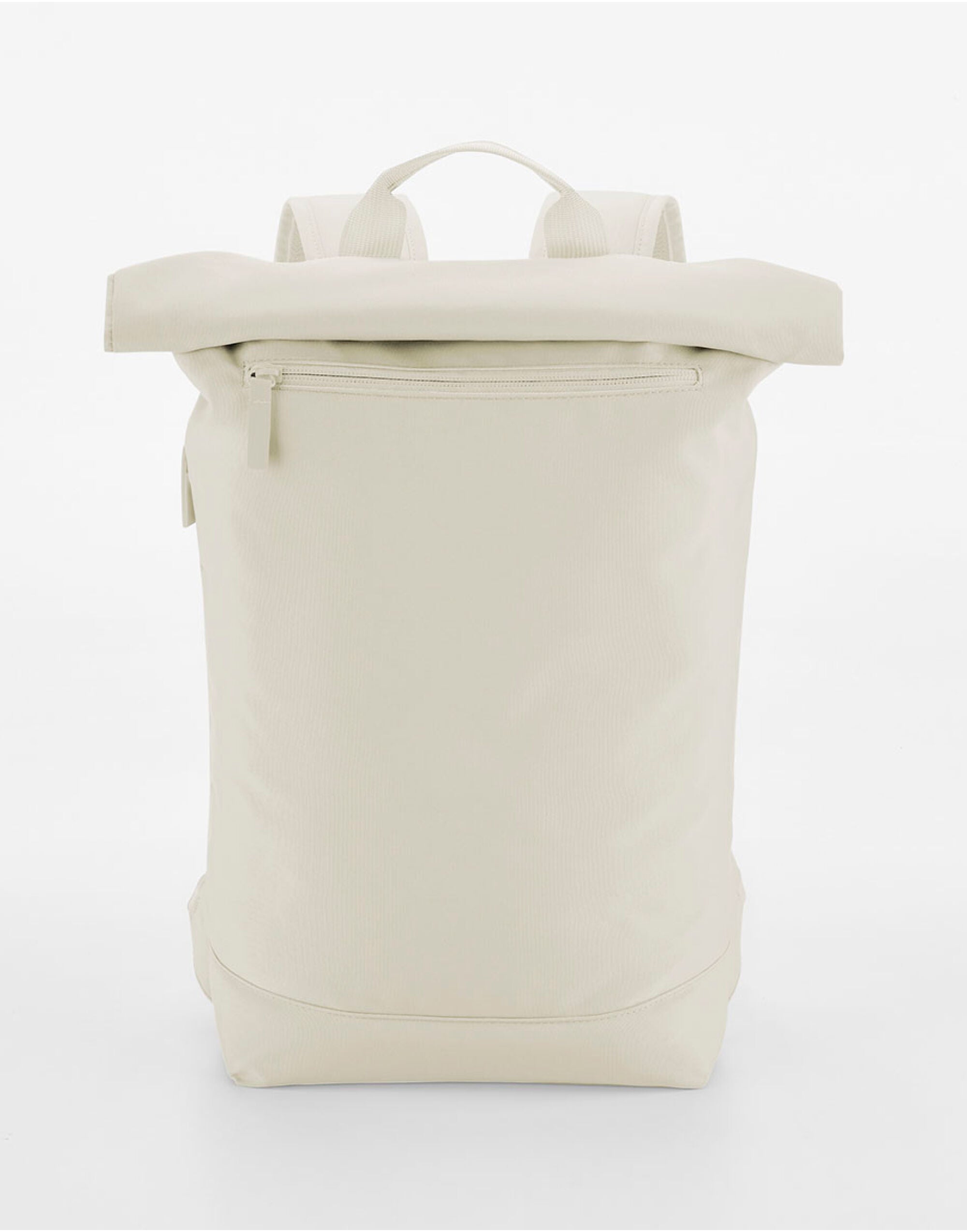 Side profile of the off-white Bagbase Simplicity Roll-Top Backpack Lite with its secure stud closure.
