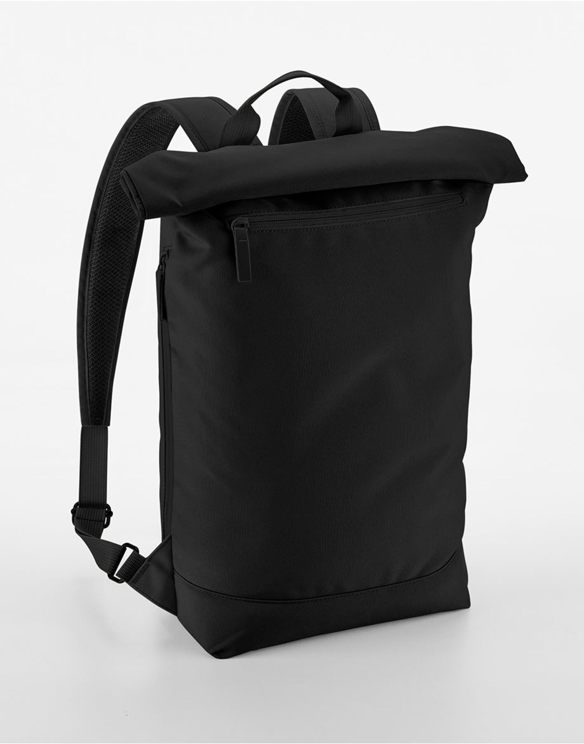 Back view of the light grey Bagbase Simplicity Roll-Top Backpack Lite, highlighting the slim shoulder straps.