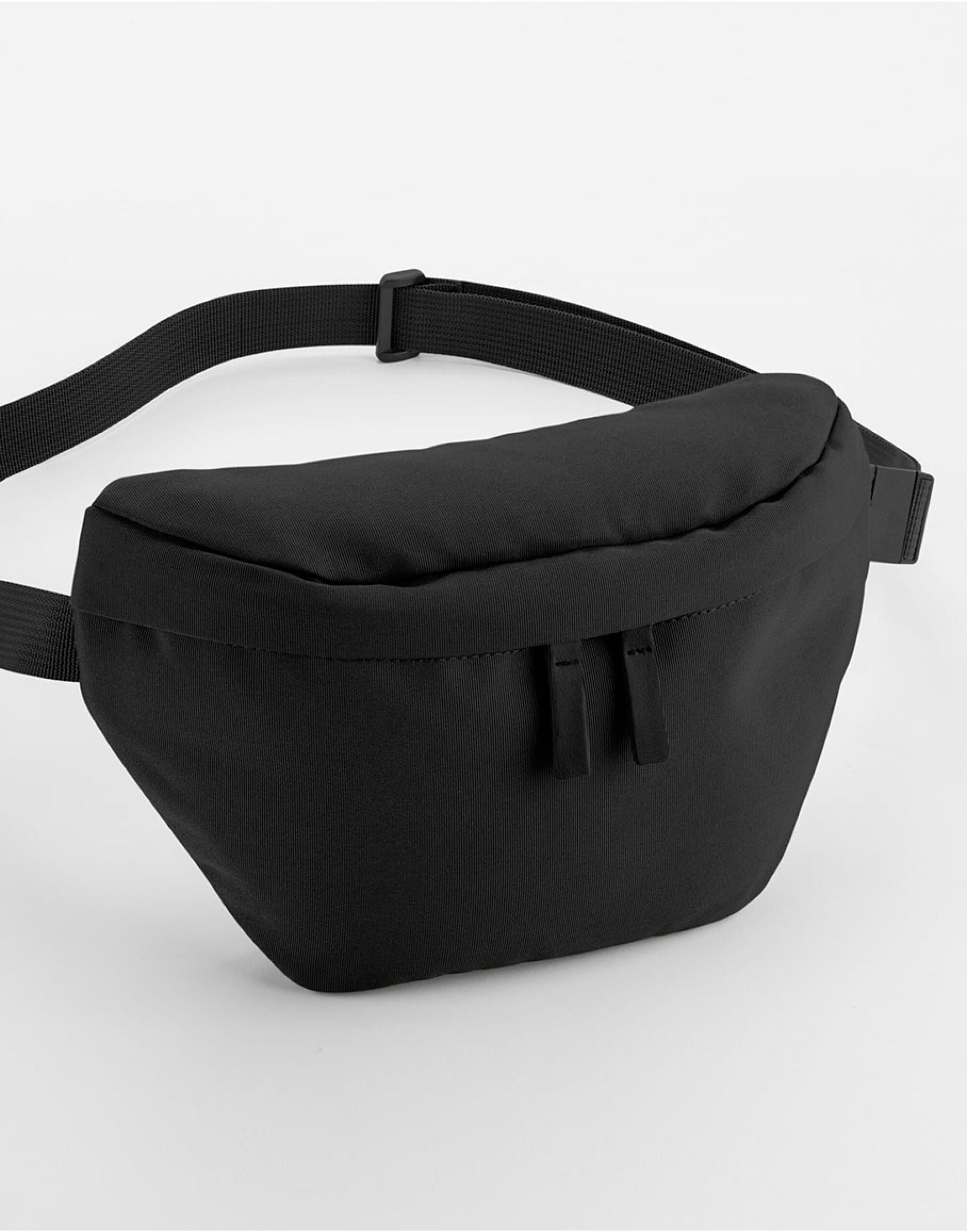 Side profile of the khaki Bagbase Simplicity Waistpack, highlighting its adjustable webbing belt.