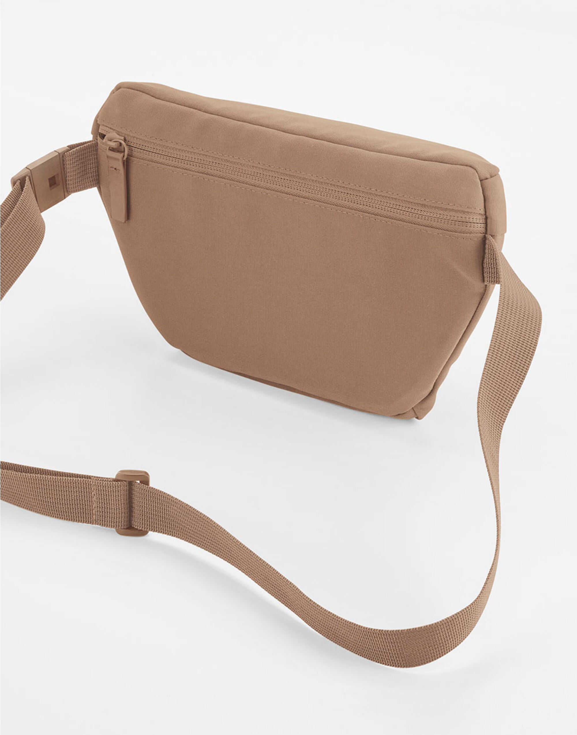 The khaki Bagbase Simplicity Waistpack, presented to emphasize its lightweight and practical nature for travel.