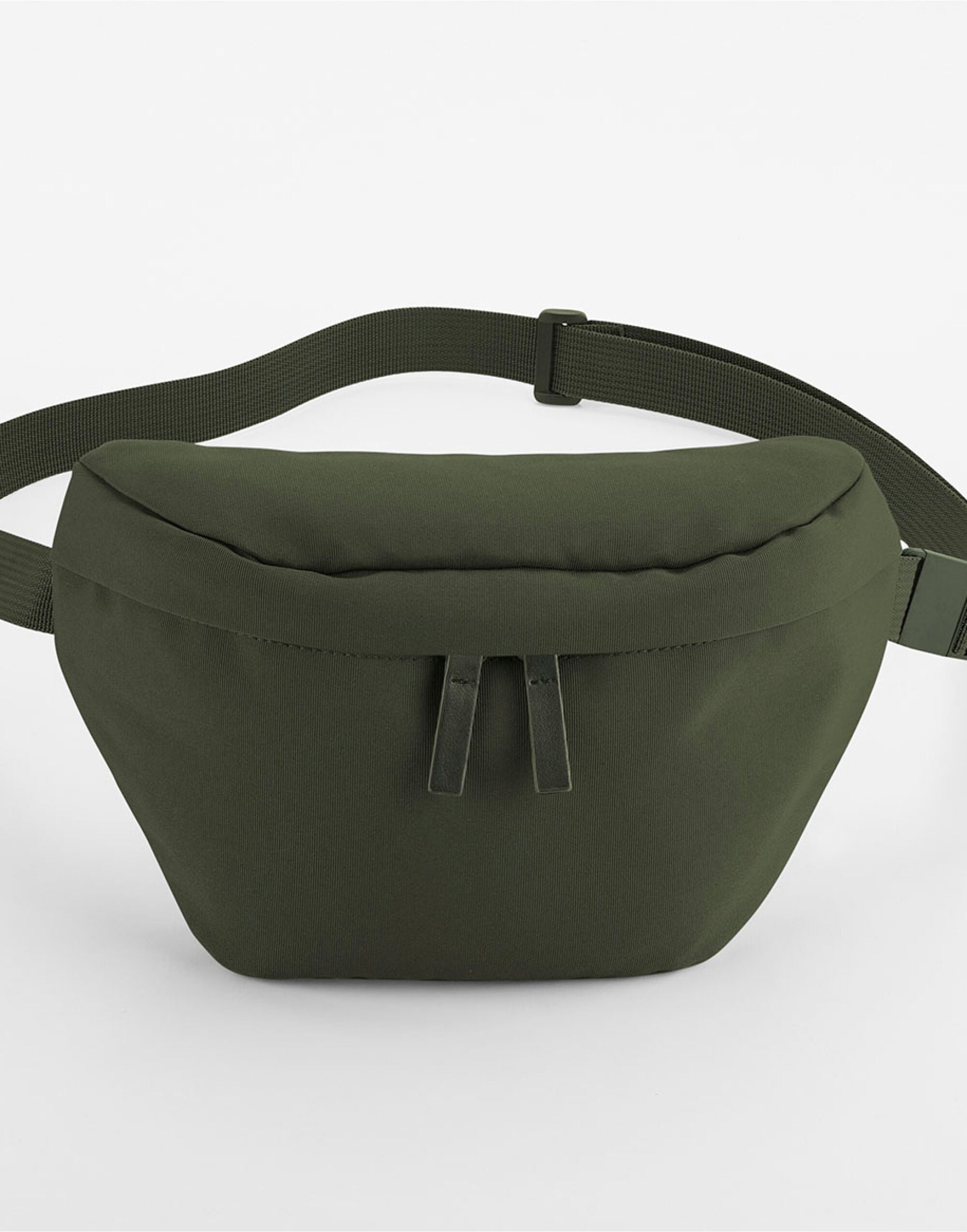 Full shot of the black Bagbase Simplicity Waistpack, a versatile accessory for hands-free convenience.