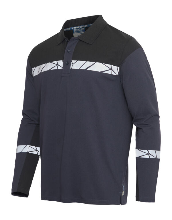 Pro-Job Progression 7004 Long Sleeve Pique Polo - Navy/Black