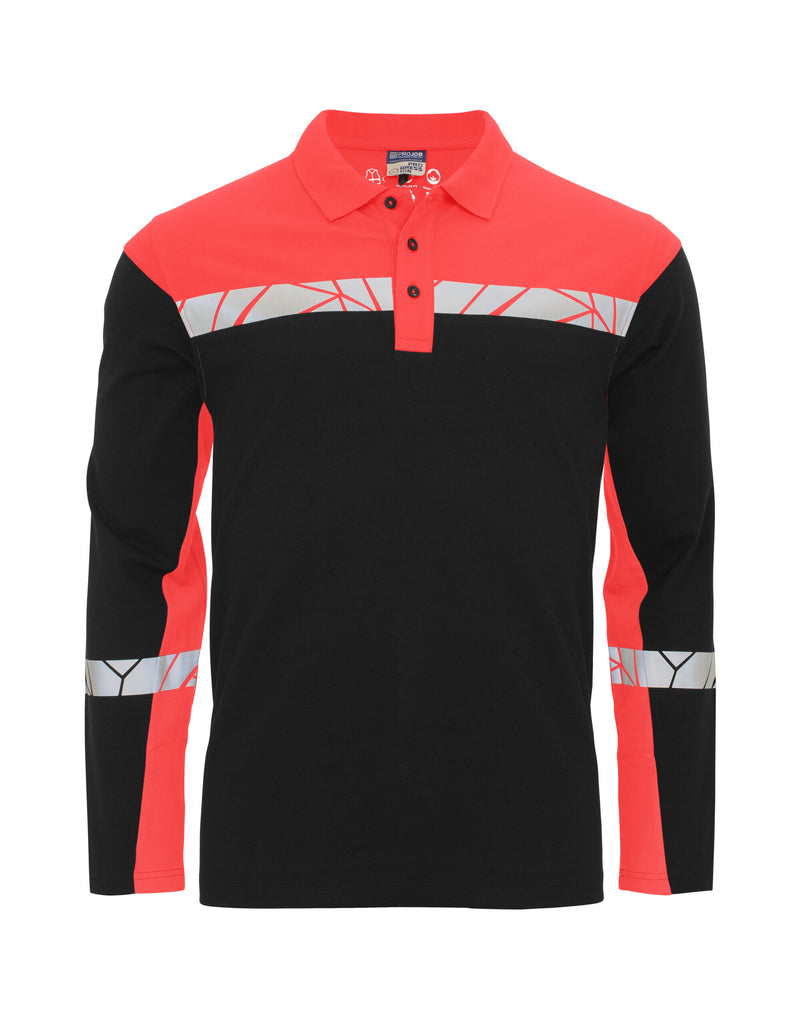 Pro-Job Progression 7004 Long Sleeve Pique Polo - Black/Red