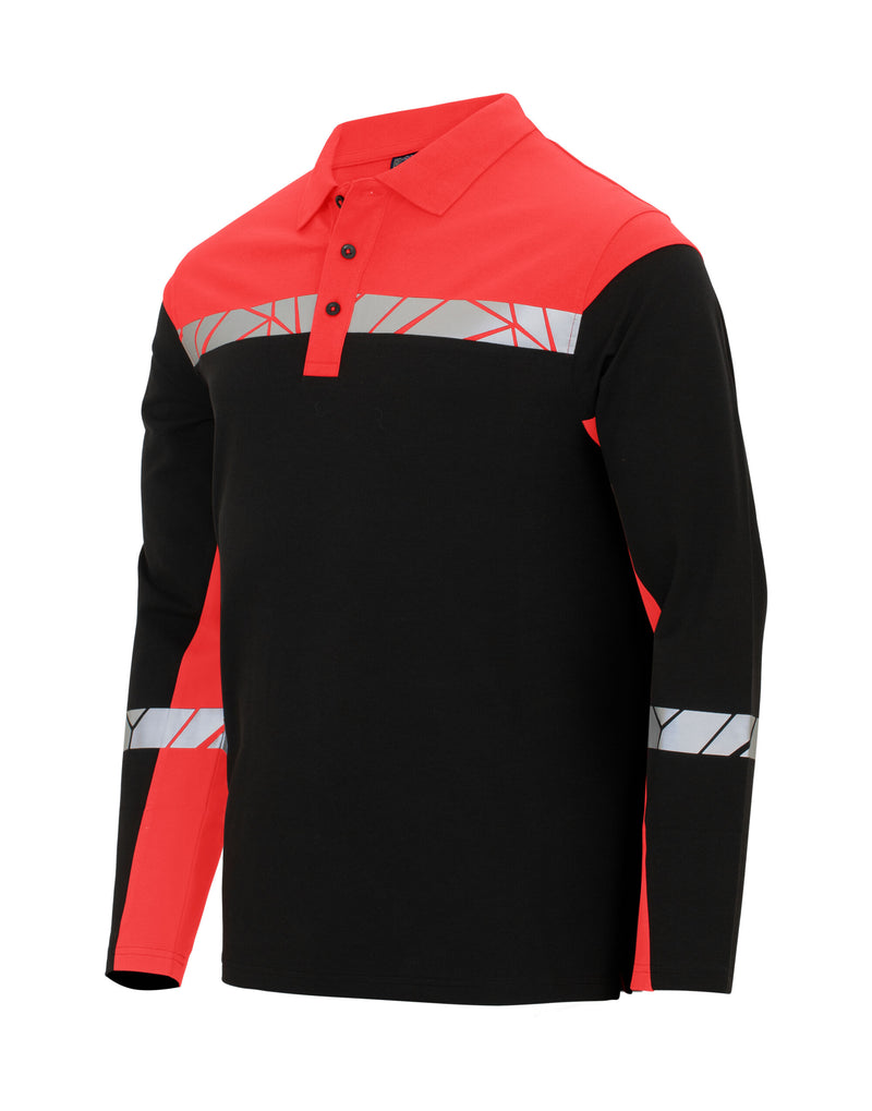 Pro-Job Progression 7004 Long Sleeve Pique Polo - Black/Red