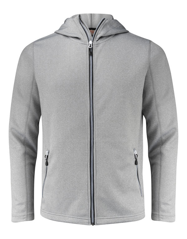 Printer Red Layback Full Zip Hoodie - Grey Melange