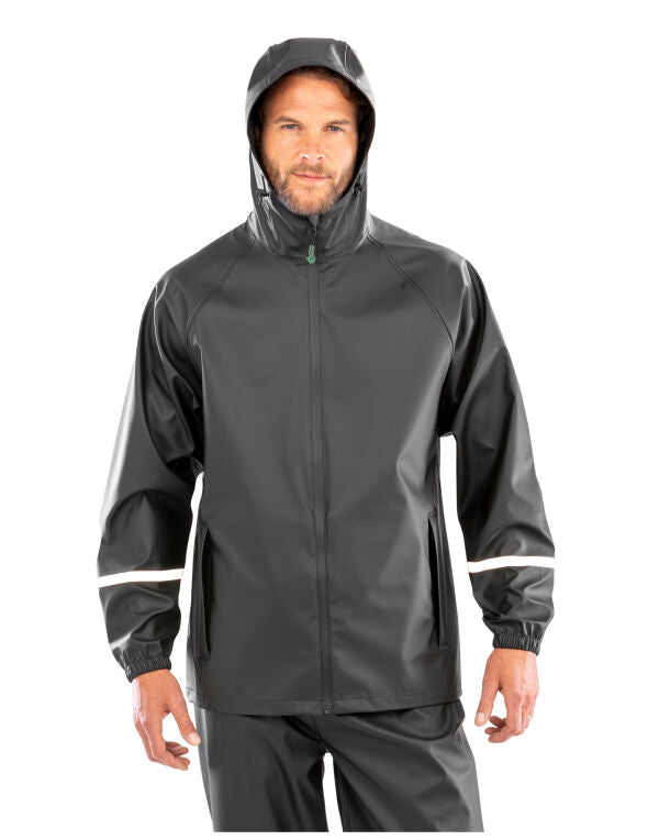 Result Recycled Prism Pu Waterproof Jacket With Reflective Bands And Recycled Backing - Black