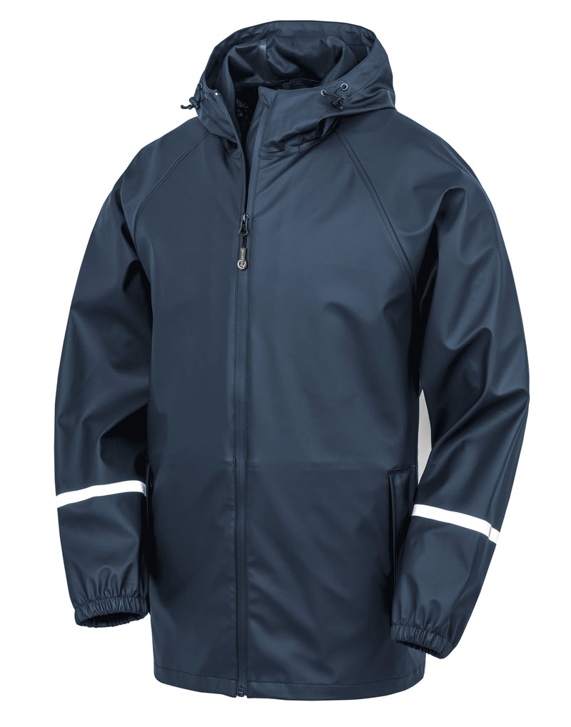 Result Recycled Prism Pu Waterproof Jacket With Reflective Bands And Recycled Backing - Navy