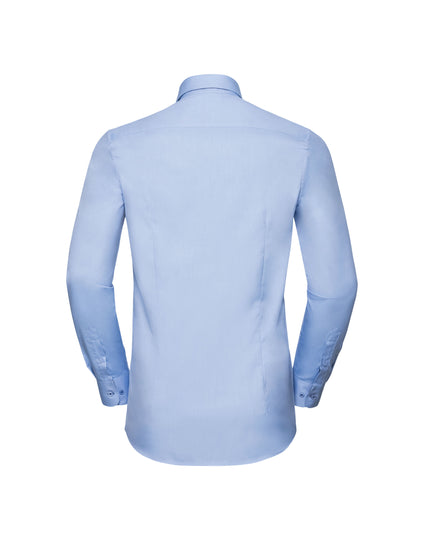 Russell Collection Men'S Long Sleeve Tailored Contrast Herringbone Shirt - Light Blue/Mid Blue/Bright Navy