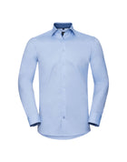 Russell Collection Men'S Long Sleeve Tailored Contrast Herringbone Shirt