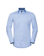 Russell Collection Men'S Long Sleeve Tailored Contrast Herringbone Shirt - thumbnail 7