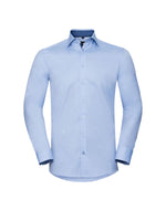 Russell Collection Men'S Long Sleeve Tailored Contrast Herringbone Shirt