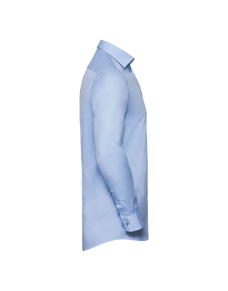 Russell Collection Men'S Long Sleeve Tailored Contrast Herringbone Shirt - Light Blue/Mid Blue/Bright Navy