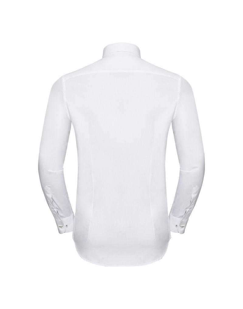 Russell Collection Men'S Long Sleeve Tailored Contrast Herringbone Shirt - White/Silver/Convoy Grey
