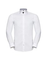 Russell Collection Men'S Long Sleeve Tailored Contrast Herringbone Shirt
