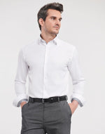 Russell Collection Men'S Long Sleeve Tailored Contrast Herringbone Shirt - thumbnail 1