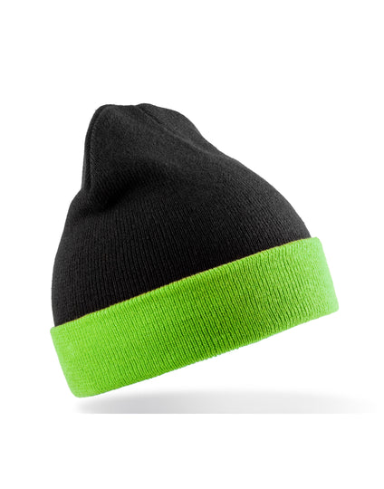 Result Recycled Recycled Black Compass Beanie - Black/Lime Green