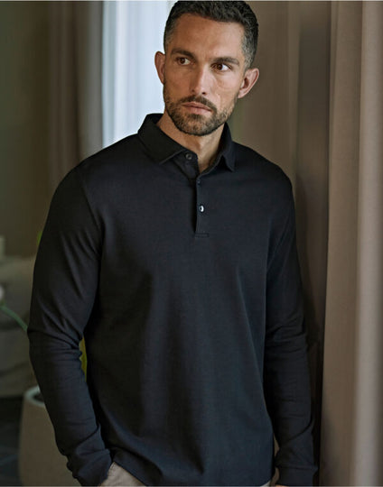 Tee Jays Pima Cotton Long Sleeve Polo - Black