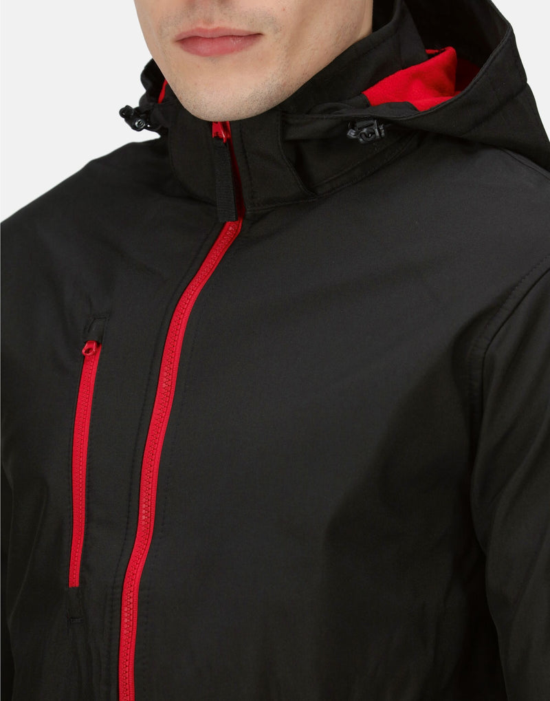 Regatta Professional TRA701 Venturer 3 Layer Hooded Softshell - Black/Red