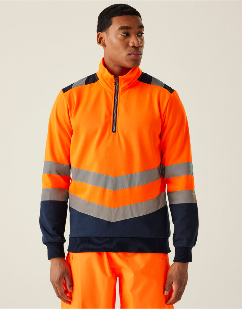 Regatta High Visibility TRF670 Pro Two Tone 1/4 Zip Sweat Top - Hi Vis Orange/Navy