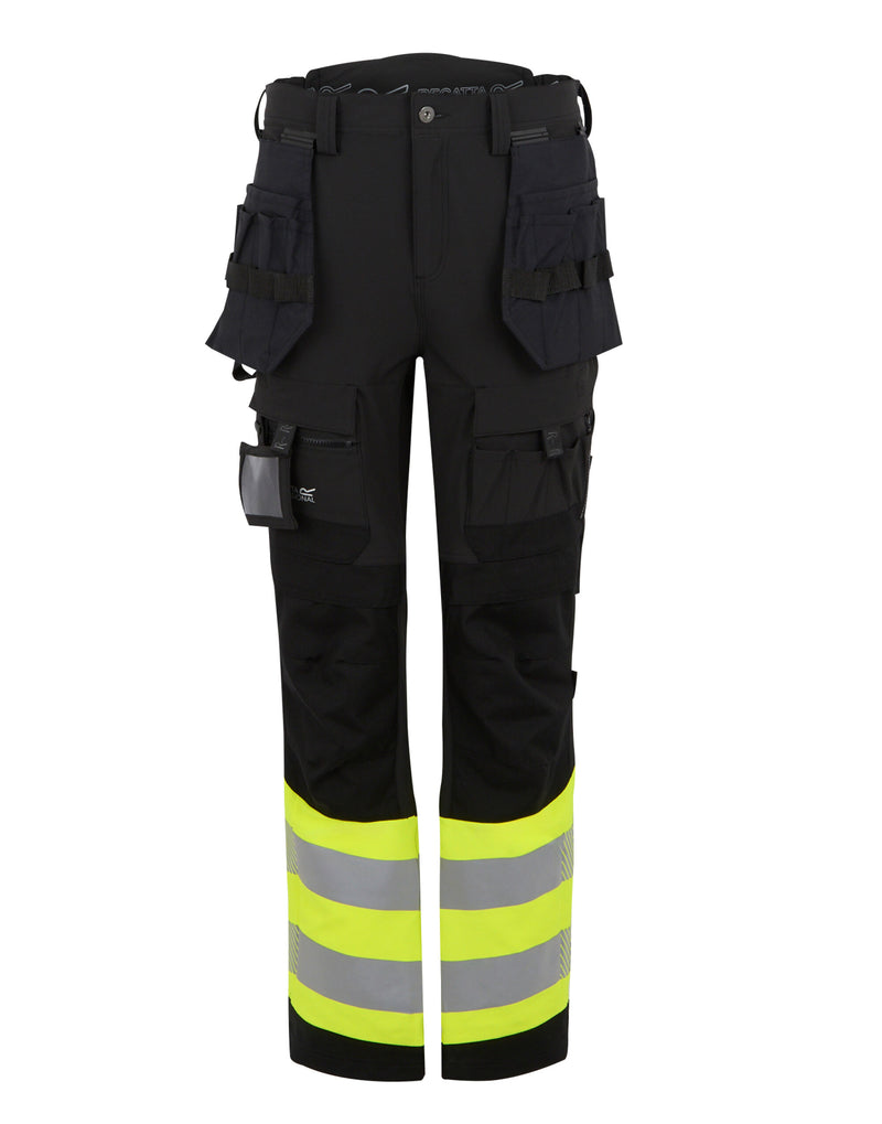 Regatta High Visibility TRJ480R Hi-Vis X-Pro Stretch Holster Trousers (Class 1) - Black/Hi-Vis Yellow