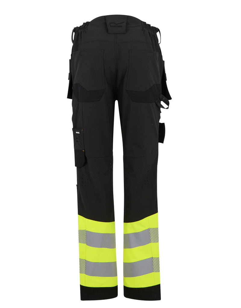 Regatta High Visibility TRJ480R Hi-Vis X-Pro Stretch Holster Trousers (Class 1) - Black/Hi-Vis Yellow