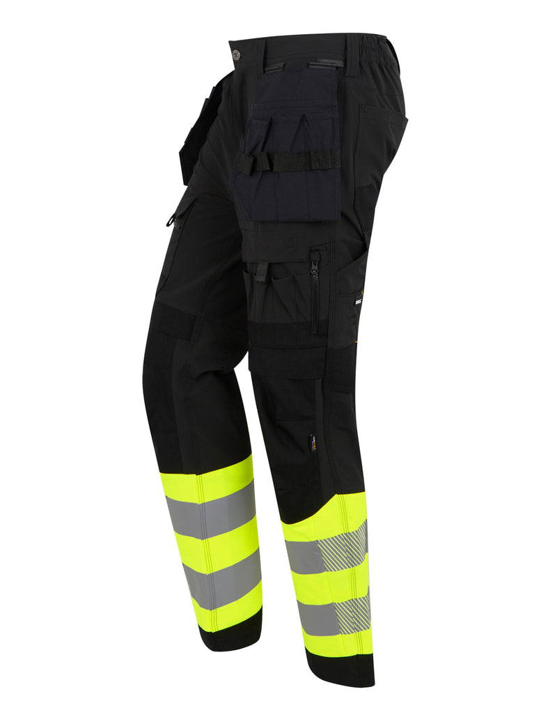 Regatta High Visibility TRJ480R Hi-Vis X-Pro Stretch Holster Trousers (Class 1) - Black/Hi-Vis Yellow
