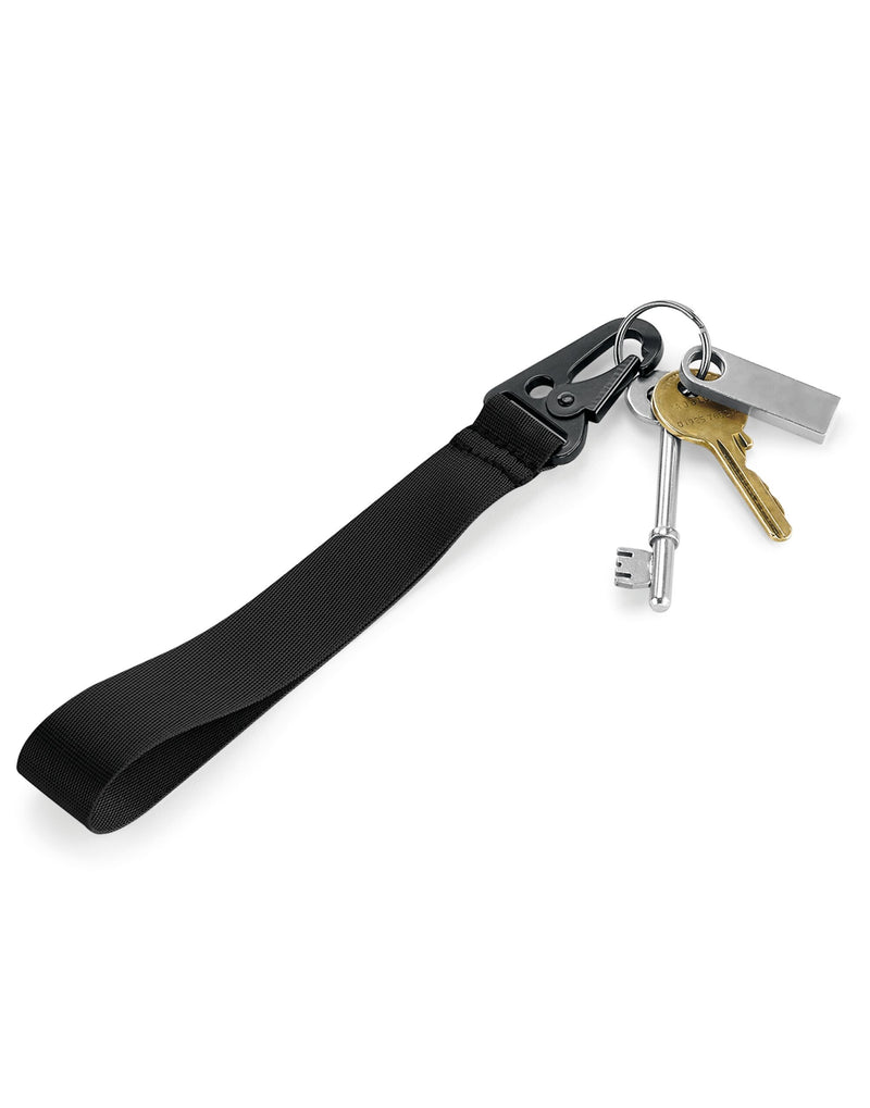 Collection of Black Bagbase Brandable Key Clips laid side-by-side.