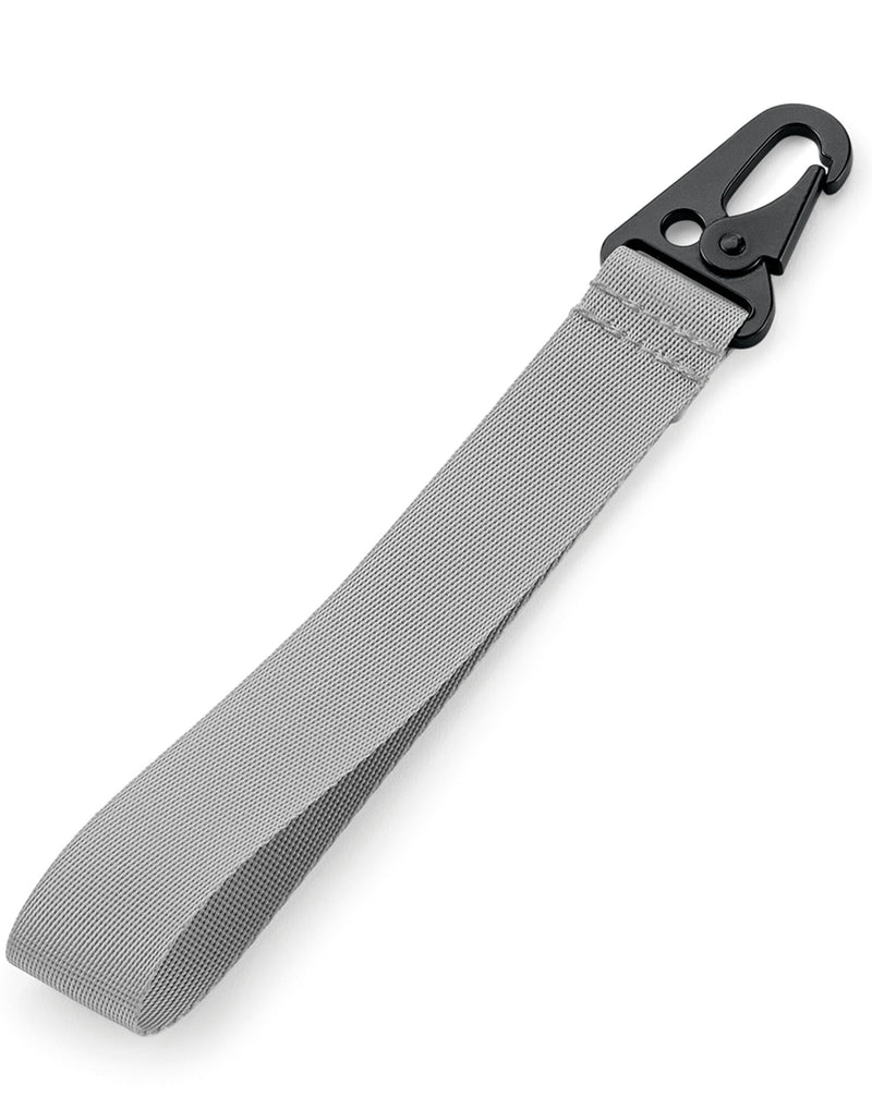Side view of a grey Bagbase Brandable Key Clip.