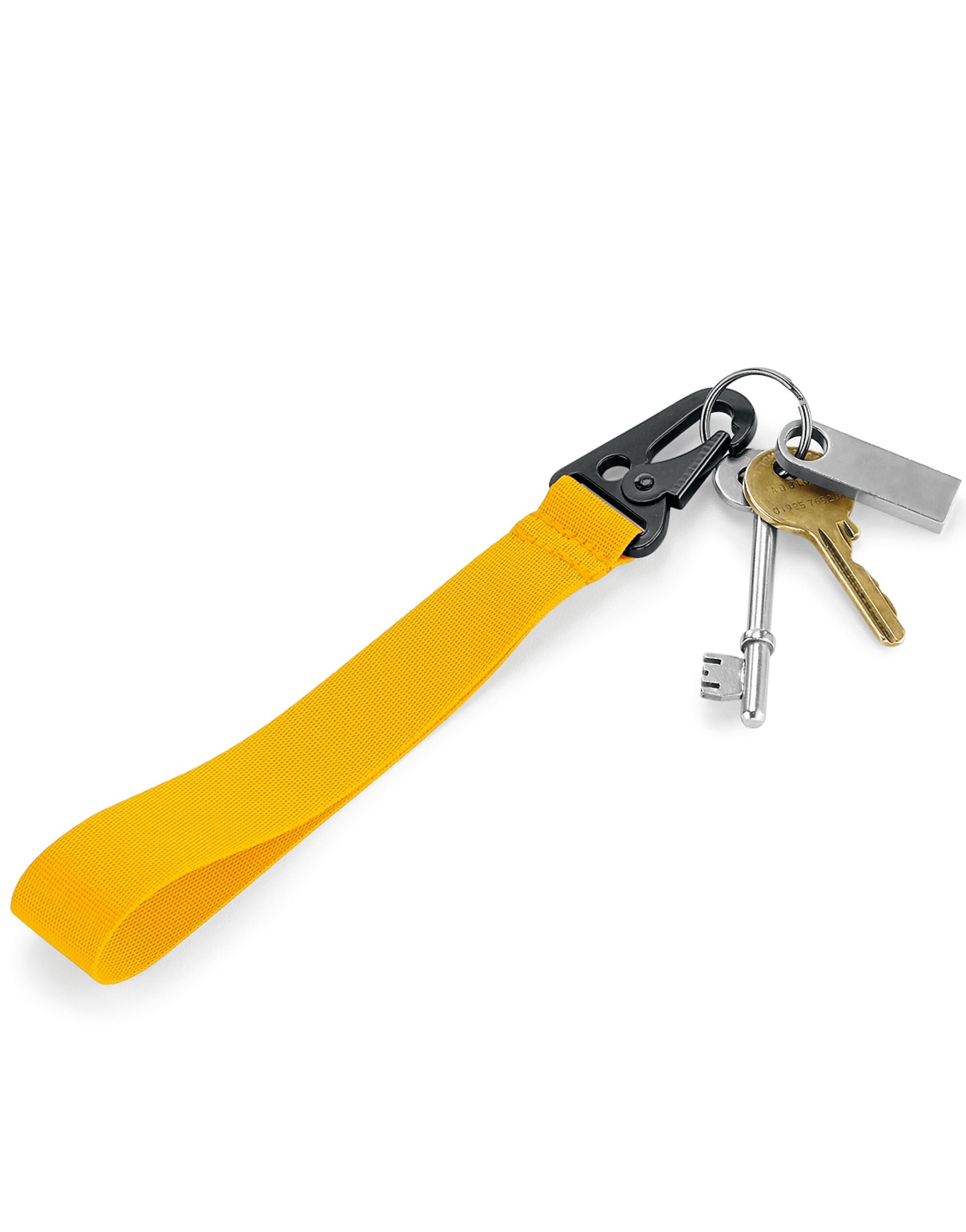 A yellow Bagbase Brandable Key Clip highlighting its clean surface.