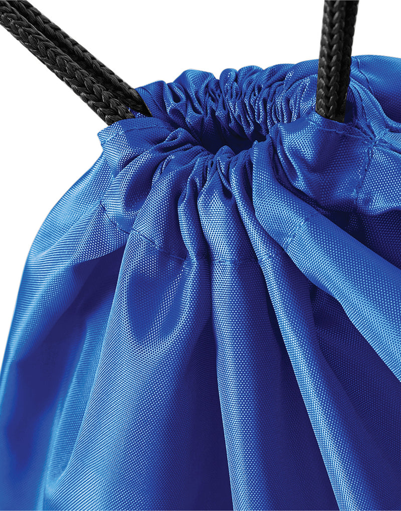 A blue Bagbase Premium Gymsac with a luxurious finish.
