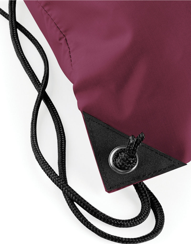 Close-up of the soft drawstring on a navy gymsac.