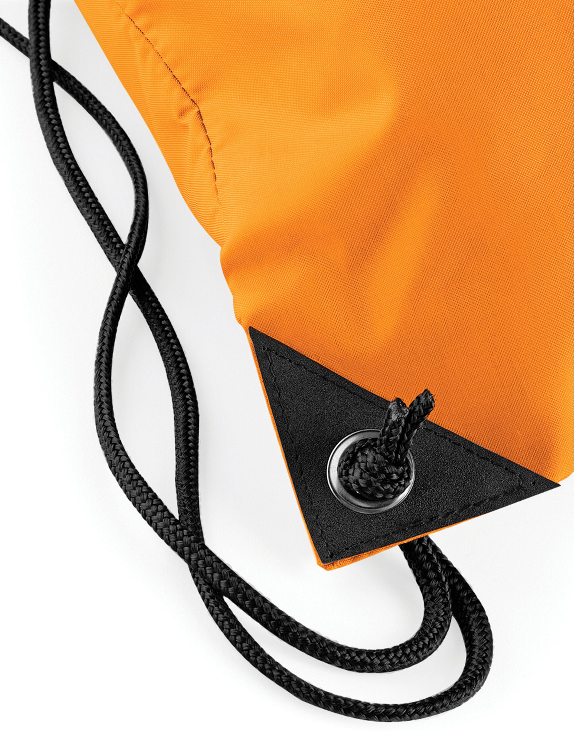 Side view of the orange recycled roll-top backpack.