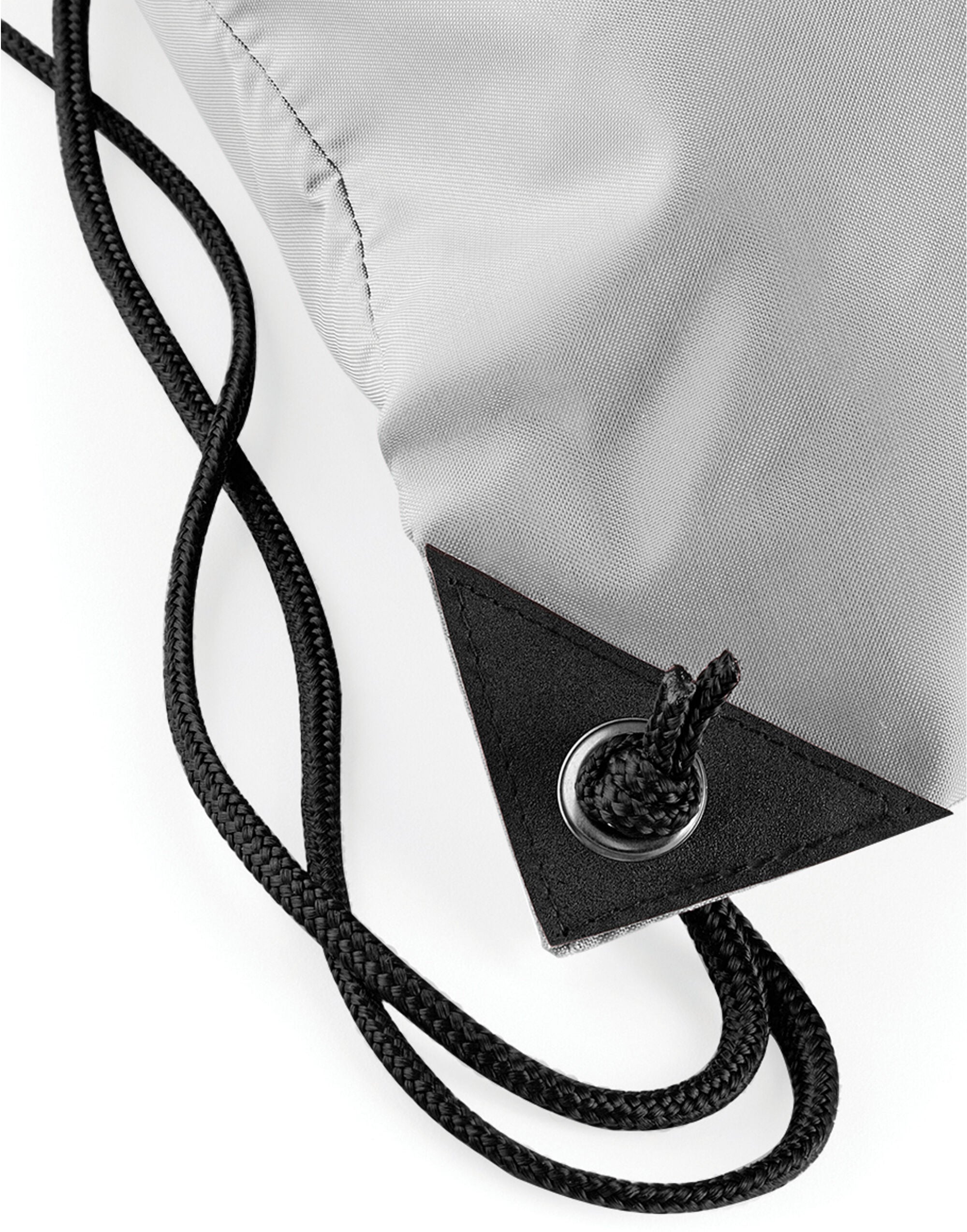 Side profile of the grey mini recycled backpack.