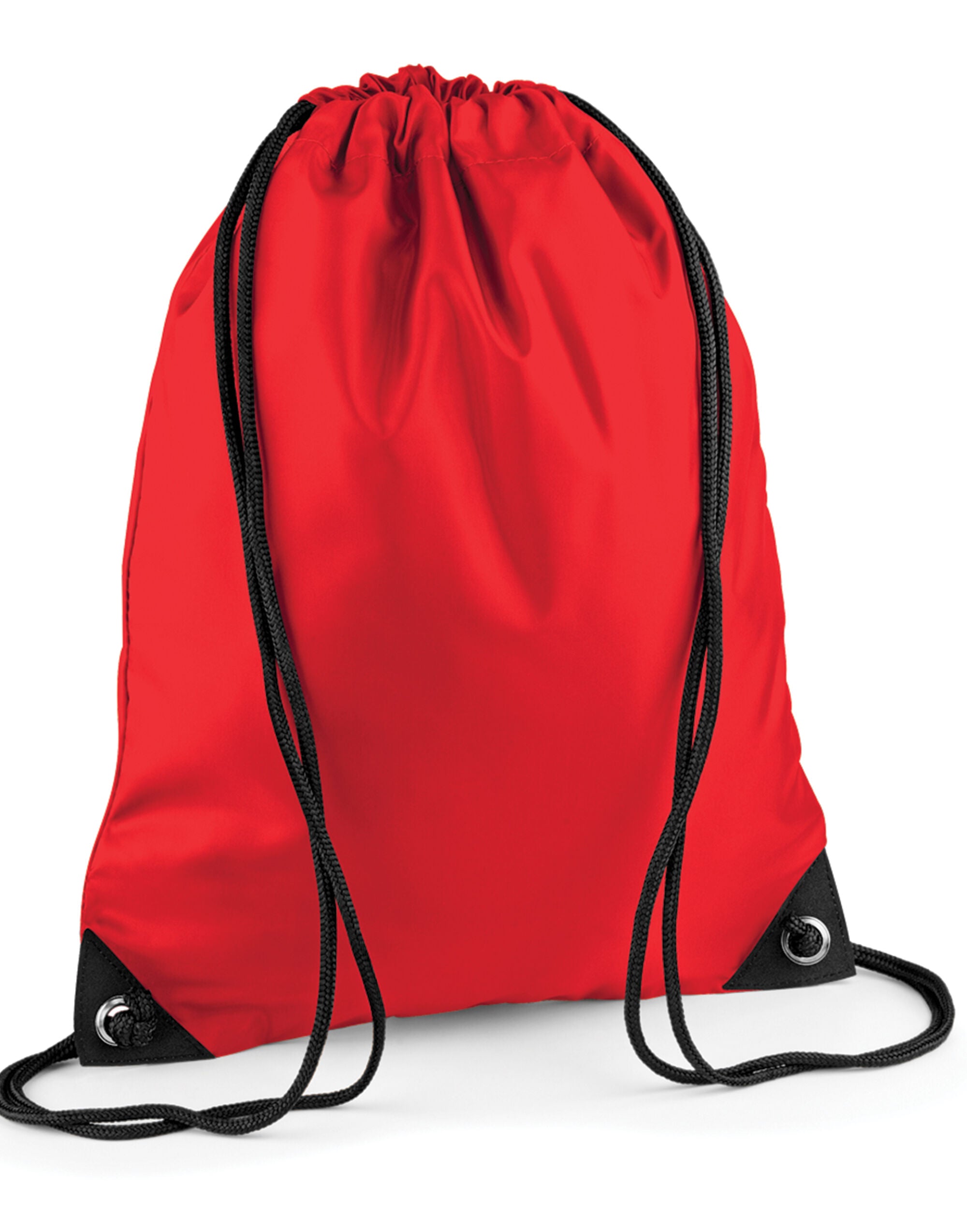 A hot red Bagbase Premium Gymsac, showcasing its vibrant color.