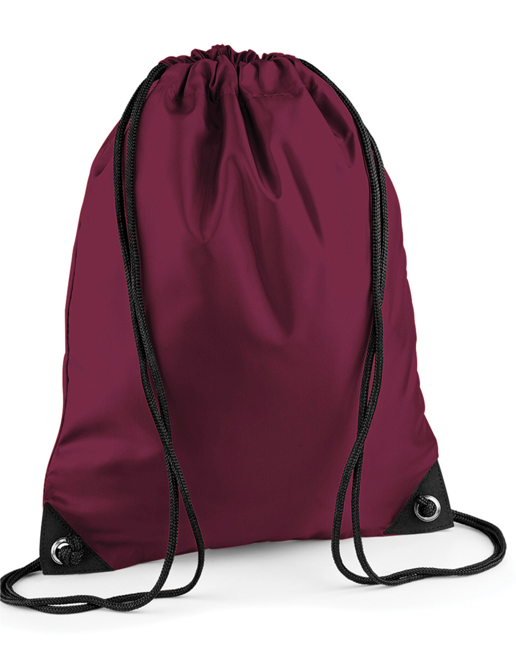 A silver- maroon Bagbase Premium Gymsac.