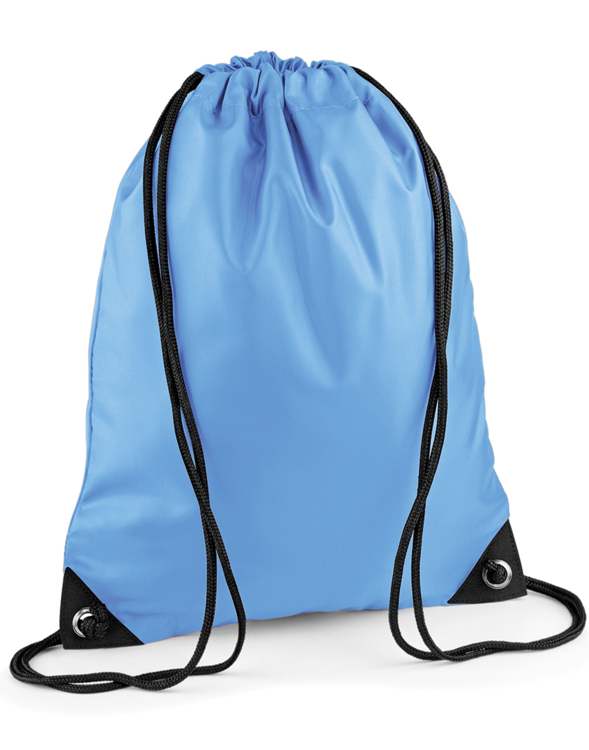 Three-quarter view of the blue mini recycled backpack.