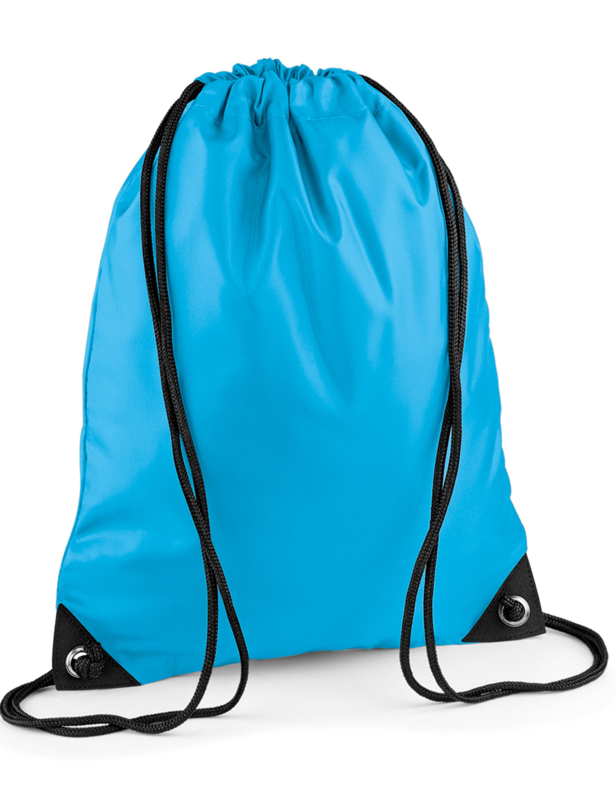 The compact size of the blue mini recycled backpack.