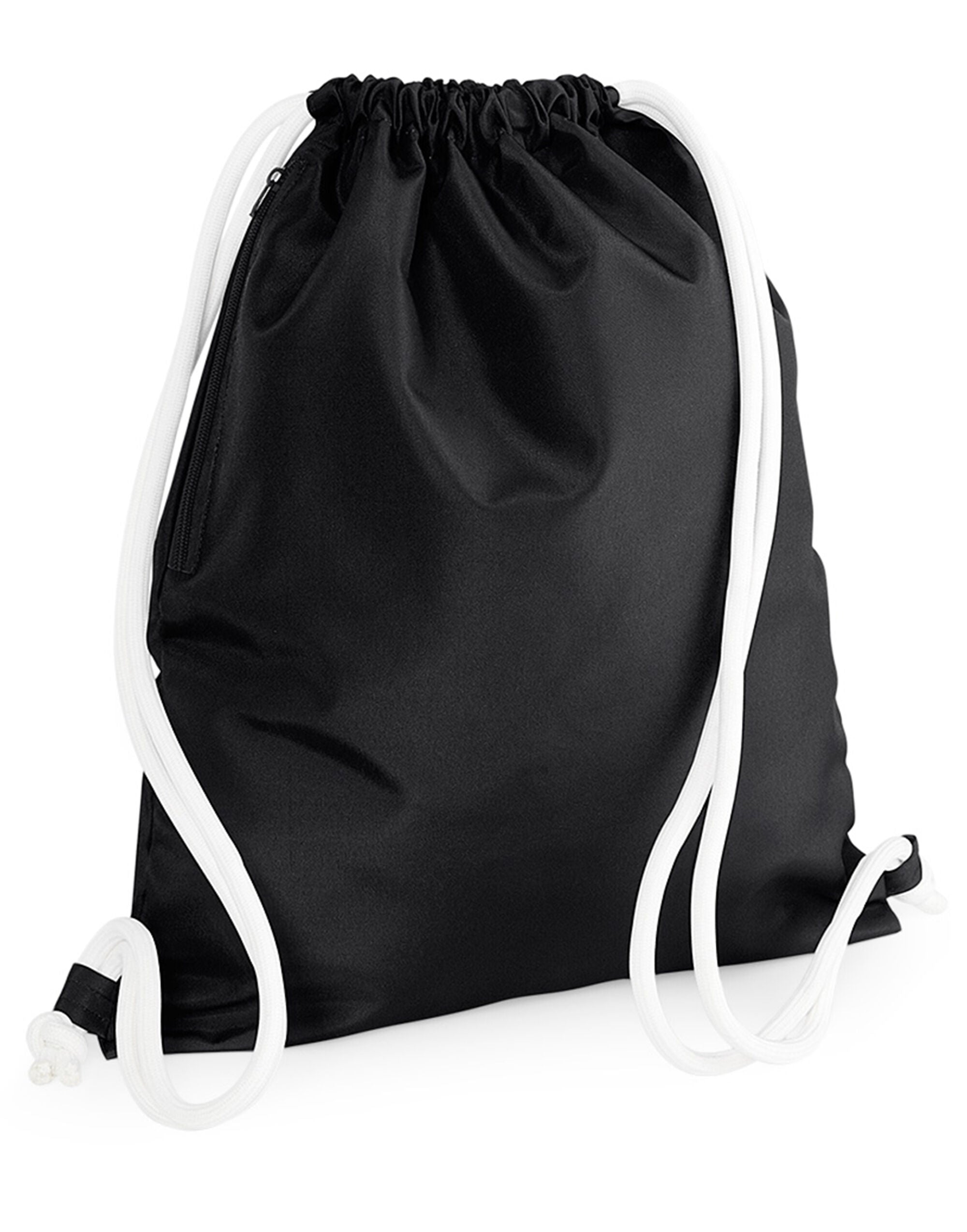 Front view of a bright black Bagbase Icon Gymsac against a white background.