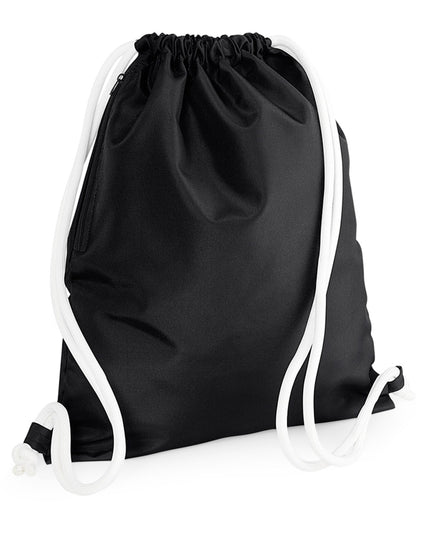 Front view of a bright black Bagbase Icon Gymsac against a white background.