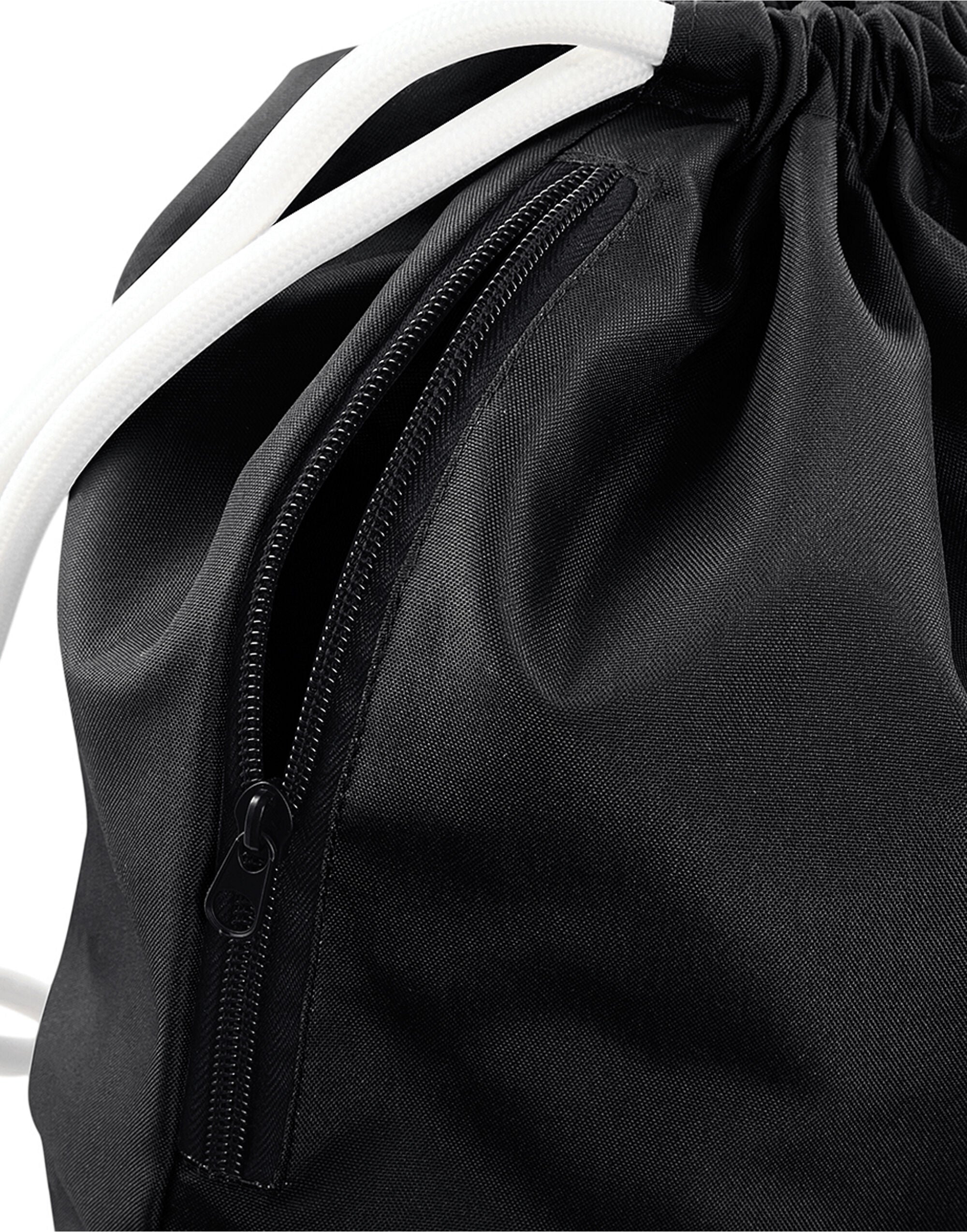 A sky black Bagbase Icon Gymsac laid flat to showcase its full dimensions.