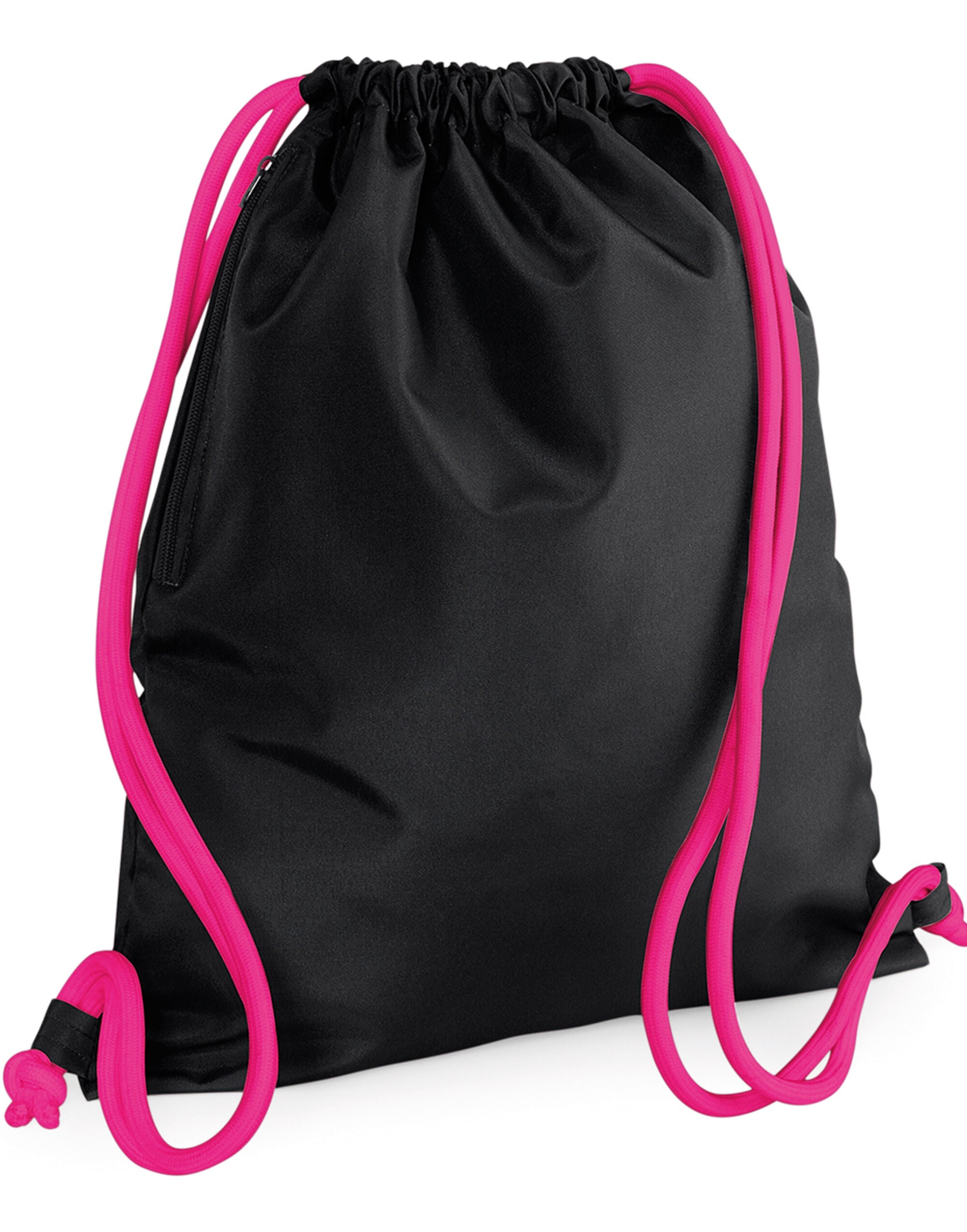 Top-down view of the drawstring closure on a royal black Bagbase Icon Gymsac.
