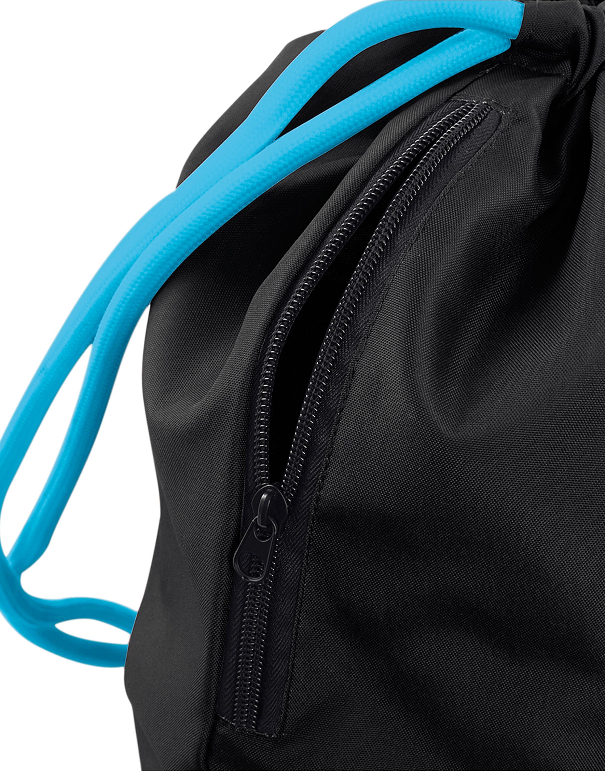 Detail of the reinforced metal eyelets on an black Bagbase Icon Gymsac.